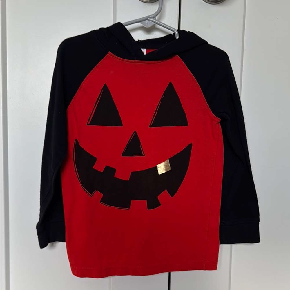 Orange and Black Halloween Pumpkin Hooded Long Sleeve T-Shirt